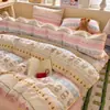Conjunto de Lençóis de Fio Bouclé com Borda de Concha, Conjunto de Quatro Peças para Cama de Solteiro em Dormitório Estudantil, Conjunto de Três Peças para Todas as Estações