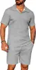 Verano Nuevo Estilo Transfronterizo Conjunto de Punto Casual para Hombre Camisa Polo Manga Corta Pantalones Cortos Cuadros Color Sólido Rayas