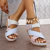 Pantuflas de Suela Gruesa con Cuña y Velcro de Combinación de Colores de Comercio Exterior para Mujer 2025 Nuevas Pantuflas Transfronterizas con Tira Cruzada y Punta de Pez Tallas Grandes