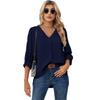 Camisa de Gasa Europea y Americana para Mujer Otoño e Invierno 2022 Amazon Color Puro Moda Top Casual de Manga Larga con Cuello en V para Mujer