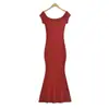 Vestido largo de sirena que realza la figura, ceñido a la cintura, escote Bardot puro y seductor, vestido bodycon sexy de manga corta