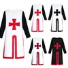 Casaco Masculino Medieval Acinturado Casaco Renascentista de Halloween Top Patchwork Dividido Cosplay Cavaleiros Templários