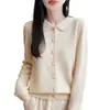 Nuevo Suéter 100% Lana Otoño/Invierno 2026 para Mujer, Cárdigan de Punto con Cuello Polo, Top Suéter Calado de Ganchillo de Manga Larga