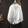 Nova Camisa de Manga Longa de Algodão e Linho Cor Lisa Casual Limpa Outono e Primavera Top Feminino Versátil Peça Externa Jaqueta Pequena Cardigan