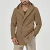 Comércio Exterior Outono e Inverno Masculino Estilo Europeu e Americano Cor Sólida Comprimento Médio Gola Dupla Trench Coat Masculino Casual Gola Lapela com Capuz Casaco