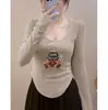 Camiseta Básica com Forro de Lã para Mulheres, Novo Estilo Outono e Inverno 2024, Camiseta Elegante e Rejuvenescedora de Manga Longa, Blusa Curta da Moda com Decote U e Ombros Normais
