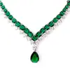 Collar Europeo y Americano de Imitación Esmeralda en Forma de V Transfronterizo para Mujer, con Piedra Principal de Gota de Agua Rodeada de Circonita, Joyería de Lujo Ligero de Moda