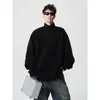 Sudadera vintage de otoño con cuello alto y media cremallera, top holgado de manga larga para hombre estilo americano, chaqueta sudadera casual de moda
