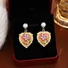 Aretes Franceses Vintage de Goteo de Aceite Flor Tridimensional Amor Jardín de Monet Mori Dulces Femeninos Elegantes para Mujer