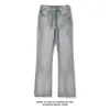 Pantalones con Estilo Streetwear Americano Jeans Lavados Retro Desgastados Hombres y Mujeres Nuevo Estilo Adelgazantes Canalla Genial Micro Acampanados Pierna Recta Pantalones Largos