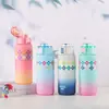 Taza Deportiva para Exteriores Lista de Fábrica Taza de Agua Taza de Plástico Taza Espacial Taza de Estudiante Color Degradado Mate Taza de Agua con Tapa de Rebote