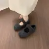 Sapatos Mary Jane Cinza com Velcro e Aumento de Altura Oculto, Sapatos Peludos para Mulheres, Adequados para Uso Externo no Outono e Inverno, Sapatos Quentes e de Algodão Pelúcia