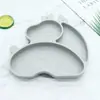 Prato de Jantar de Silicone para Novos Produtos Transfronteiriços Esquilo Veado Cervo Utensílios de Mesa para Crianças Quadrado Espessado Três Compartimentos Prato de Jantar de Silicone para Crianças