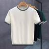 Tops de Punto de Manga Corta y Cuello Redondo de Verano Europeo para Hombre Clásico Color Puro Casual Delgado Lana Camiseta Base