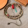 Corrente de Suéter de Sândalo Verde Madeira Wengê Amuleto Budista Pingente de Âmbar Cristalino Jade Cordão Ornamento de Estilo Étnico Cordão de Corrente de Contas