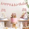 Amazon Transfronteiriço Novo Explosivo Rosa Glitter Feliz Aniversário Letra Bandeira Feliz Aniversário Flor