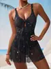 2026 Nuevo Traje de Baño Europeo y Americano para Mujer en Amazon, Negro Estampado, Adelgazante, Conservador, Bikini de una Pieza con Falda