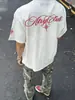 Camiseta de Algodón Puro Pesado Estilo Retro Americano con Bordado de Polaris, Manga Corta para Hombre, Verano Holgada Tendencia Marca Pareja Top de Media Manga