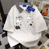 Camiseta de Manga Corta a Cuadros Estilo Japonés con Estampado de Gato Lindo para Pareja de Mujeres, Primavera y Verano Sencilla Estilo Ins Cuello Solapa Patchwork Algodón Puro