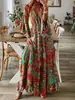 Vestido Maxi Floral Bohemio para Mujer, Cuello en V con Mangas Acampanadas, Vestido de Vacaciones Estampado de Cintura Alta