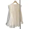 Blusa de Gasa con Volantes Estilo Francés, Nuevo Modelo de Verano, Corte Holgado, Favorecedora para Figuras Ligeramente Redondeadas, Elegante y Adelgazante, Top Ligero Estilo Coreano