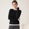 Elegante y sofisticado suéter de lana de dos piezas con cuello redondo para mujer, con un diseño de bloques de color, un efecto adelgazante y una sensación de alta gama.