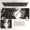 Mouse Pad Gamer Preto e Branco Anime Pintura a Tinta Menina Tamanho Médio Tapete Universal para Mesa de Computador Escritório Jogo Ilustração 2D