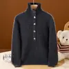 Suéter infantil de lã 100% pura com meia gola e botões, suéter de tricô grosso para meninos e meninas, tamanhos médio e grande, blusa de base