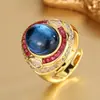 2025 Nuevo Anillo Retro Huabi Jewelry Piedra Principal Corindón Liso Simulada Calcedonia Verde 10*12 Venta al por Mayor
