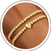 Pulsera con Corazón y 26 Letras Transfronteriza Europea y Americana, Estilo de Nicho de Moda, Diseño Simple, Pulsera de Cordón Elástico Dorado de Doble Capa para Mujer