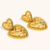 Pendientes de Corazón con Patrón de Meteorito Transfronterizos Europeos y Americanos Acero Inoxidable 316L Chapado en Oro de 18K Elegantes Retro Lujo Accesible Pendientes de Corazón Durazno