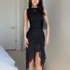Transfronterizo ebay amazon verano nueva moda cuello redondo sin mangas vestido sexy ajustado sin espalda pliegue medio