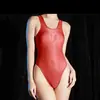Traje de baño sexy y caliente de triángulo brillante con entrepierna abierta, body de lencería sexy ultra delgado transparente y sedoso para mujer
