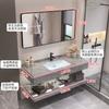 Lavabo de Encimera de Roca Cerámica Mueble de Baño Lavamanos Combinación Juego de Baño Brillante Gabinete de Baño Sencillo