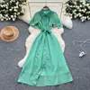 Sentido del Diseño Puntada de Nicho en Chal con Solapa de Costura de Una Sola Fila de Botones Cintura Ceñida Vestido de Verano para Mujer Estilo Francés Adelgazante Elegante Vestido Largo