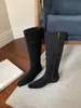 Botas largas de ante para mujer con punta cuadrada, nuevo estilo otoño/invierno 2025, botas de montar hasta la rodilla, tacón bajo, efecto adelgazante