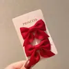 Pasador de pelo para niños coreano Pinza para el pelo de lazo rojo Pinza lateral para flequillo de bebé princesa Accesorio para el pelo de niña Pequeña Versátil Lindo