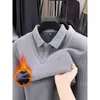 Suéter engrosado de cuello vuelto de dos piezas falsas para hombre transfronterizo, nuevo estilo de invierno, forrado de felpa, cálido, top de punto de capa base para mediana edad