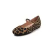 Zapatos Mary Jane de piel auténtica con estampado de leopardo para mujer, zapatos planos de corte bajo, nueva versión coreana de otoño, zapatos planos de hebilla de piel de oveja para mujer