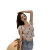 Estilo Transfronterizo Tejido de Punto para Mujer Delgado Corto Ajustado Floral de Cerezo Manga Corta Chaqueta Cárdigan Pequeña Verano Nuevo Top