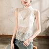 Top Sexy de Malla Transparente sin Mangas para Mujer Primavera y Verano 2025 con Cuello Vertical Bordado Floral Camisa Holgada