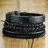 Pulseras Populares Europeas y Americanas, Conjunto de Cuerda Trenzada de Cuero Retro, Pulseras, Pulseras de Piel de Vaca, Geométricas de Cuero Hechas a Mano para Hombre