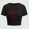 Ins cross-border novo estilo europeu e americano moda primavera e verão umbigo teia de aranha strass gola redonda feminino curto pullover camiseta