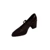 Zapatos Mary Jane de Cuero Retro con Tacón Grueso y Punta Fina Estilo Francés para Mujer, Modelo Nuevo Primavera 2026 con Correa Única, Adecuados para Combinar con Vestidos