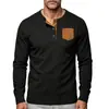 Camiseta de Hombre Amazon Transfronteriza Europea y Americana de Pana Retro Manga Larga con Bolsillos en Contraste Camisa Henley Casual