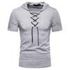 Camiseta Masculina com Capuz, Cadarço, Gola Tecida, Tamanho Europeu, Cor Sólida Solta, Manga Curta, Novo Modelo de Verão para Comércio Exterior