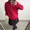 Suéter tejido de punto con cuello polo de lunares, estilo casual transfronterizo para mujer, nuevo diseño de otoño e invierno, suéter de nicho, holgado y adelgazante