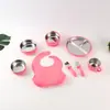 Novo Prato de Silicone Compartimentado para Bebê, Tigela Infantil de Aço Inoxidável, Conjunto de Talheres Infantis, Colher de Aço Inoxidável 304