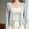 Cárdigan de Punto de Verano y Primavera con Cuello en V y Corte Slim para Mujer, Blusa Ligera de Color Sólido, Suave, Combinable con Todo, Protector Solar, Aire Acondicionado, Exterior, Camisa Pequeña