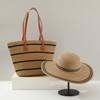 Chapéu de palha bolsa de palha tecida conjunto de duas peças chapéu de sol aba larga bolsa tote de grande capacidade terno de bolsa de palha tecida quente transfronteiriço maré